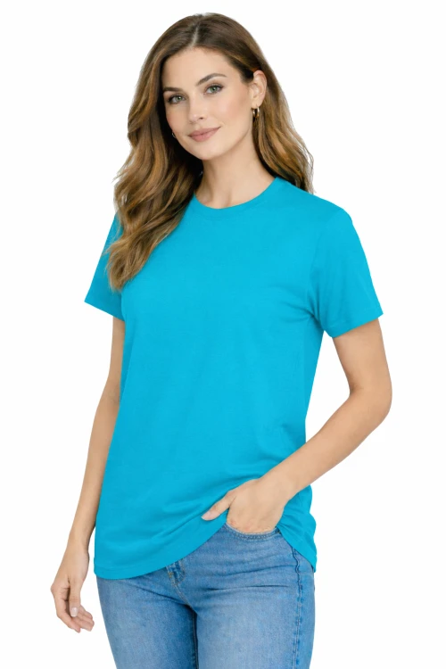T-shirt damski krótki rękaw bawełna kolor turkusowy widok z boku.png