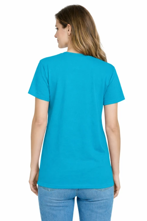 T-shirt damski krótki rękaw bawełna kolor turkusowy widok z tyłu.png