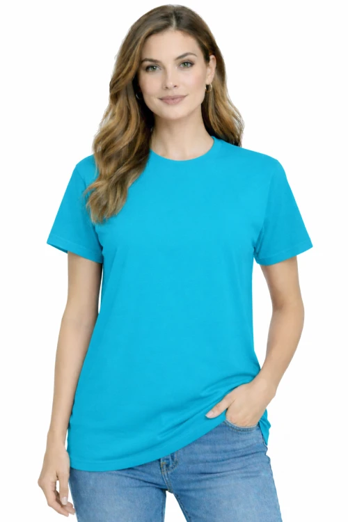 T-shirt damski krótki rękaw bawełna kolor turkusowy.png