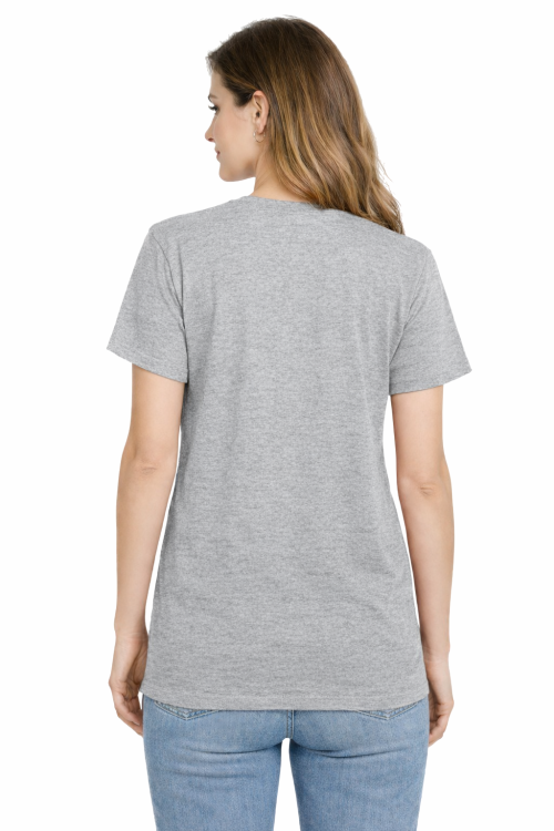 T-shirt damski krótki rękaw bawełna kolor szary widok z tyłu.png