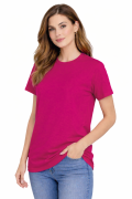 T-shirt damski krótki rękaw  bawełna kolor różowy widok z boku.png