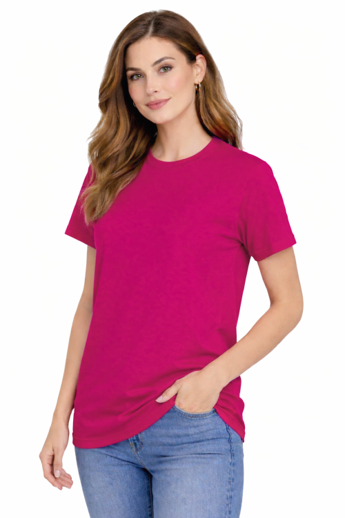 T-shirt damski krótki rękaw  bawełna kolor różowy widok z boku.png