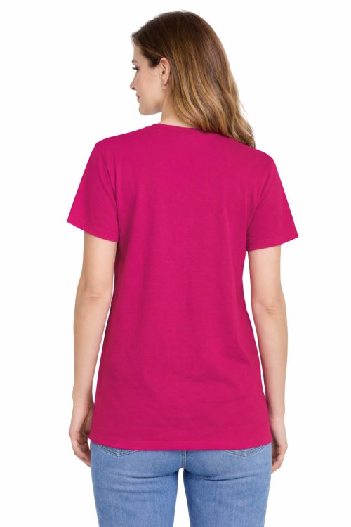 T-shirt damski krótki rękaw  bawełna kolor różowy widok z tyłu.png