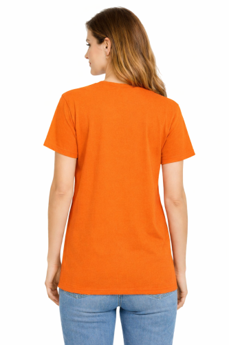T-shirt damski krótki rękaw  bawełna kolor pomarańczowy widok z tyłu.png