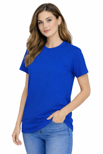 T-shirt damski krótki rękaw  bawełna kolor chabrowy widok z boku.png