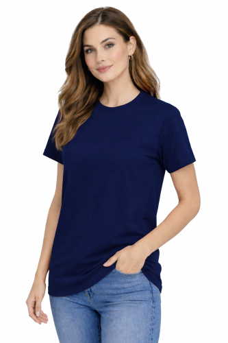 T-shirt damski krótki rękaw  bawełna kolor granatowy widok z boku.png