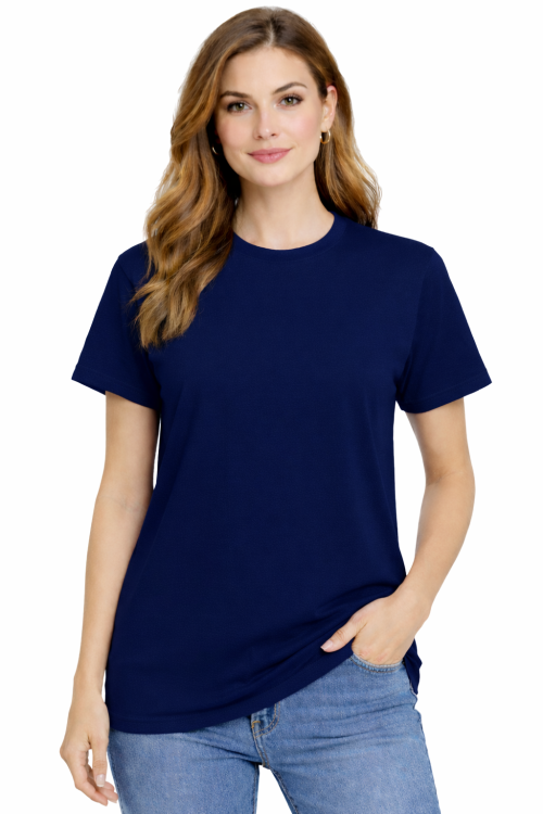 T-shirt damski krótki rękaw  bawełna kolor granatowy.png