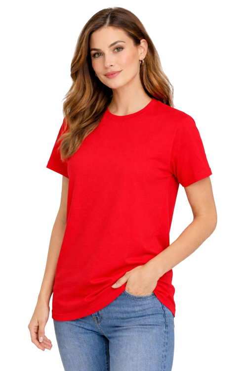T-shirt damski krótki rękaw  bawełna kolor czerwony widok z boku.png