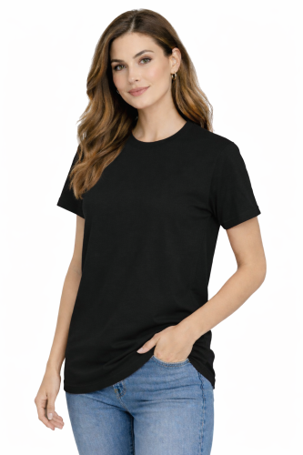 T-shirt damski krótki rękaw  bawełna kolor czarna widok z boku.png