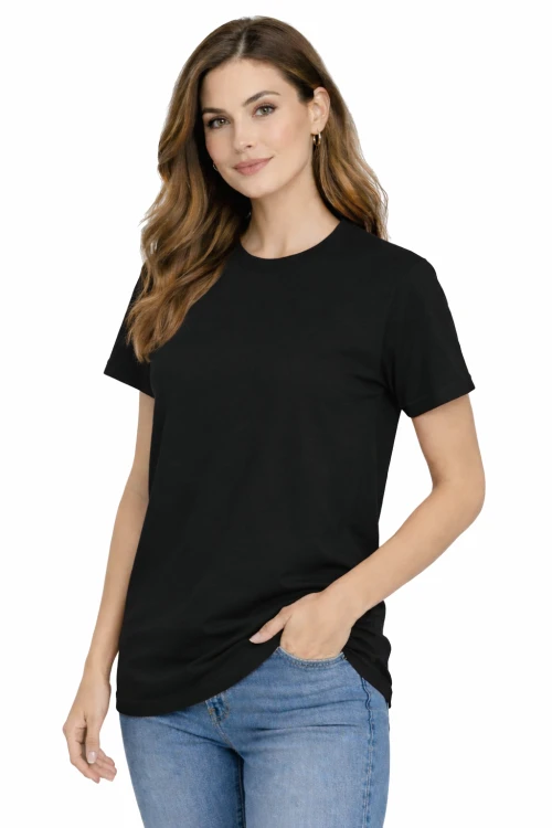T-shirt damski krótki rękaw  bawełna kolor czarna widok z boku.png