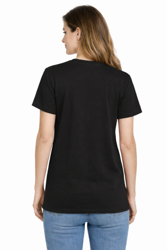 T-shirt damski krótki rękaw  bawełna kolor czarny widok z tyłu.png