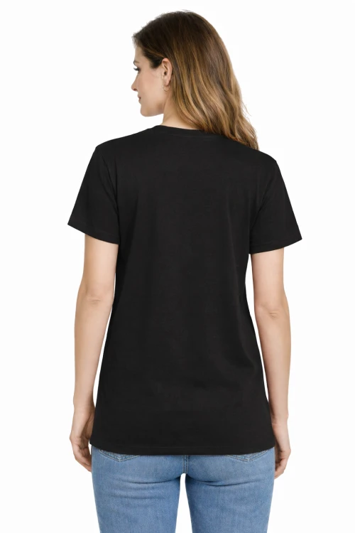 T-shirt damski krótki rękaw  bawełna kolor czarny widok z tyłu.png
