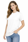 T-shirt damski krótki rękaw bawełna kolor biały widok z boku.png