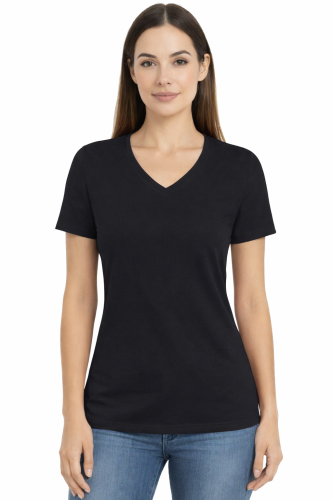 Koszulka z krótkim rękawem damska dekolt w serek kolor czarny.png