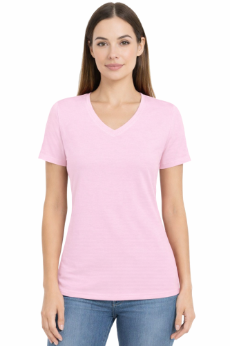 Koszulka z krótkim rękawem damska dekolt w serek kolor różowy.png