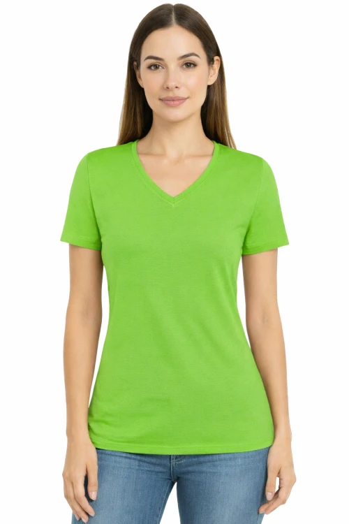 Koszulka z krótkim rękawem damska dekolt w serek kolor limonka.png