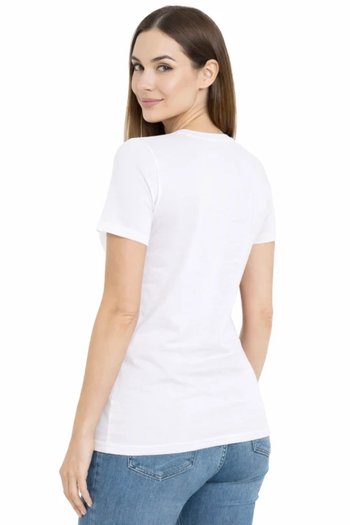 Koszulka z krótkim rękawem damska dekolt w serek kolor biały widok z tyłu.png