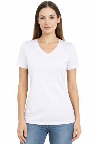 Koszulka z krótkim rękawem damska dekolt w serek kolor biały.png