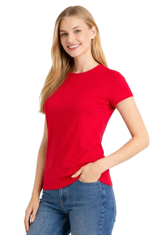 T-shirt damski krótki rękaw kolor czerwony widok z boku.png