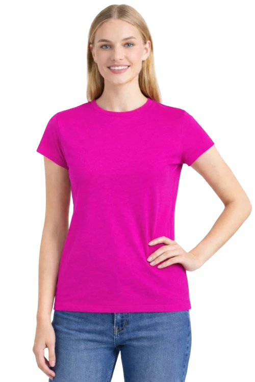 T-shirt damski krótki rękaw kolor fuksja.png