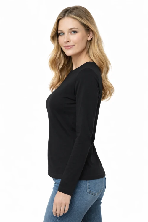 T-shirt damski z długim rekawem kolor czarny widok z boku.png