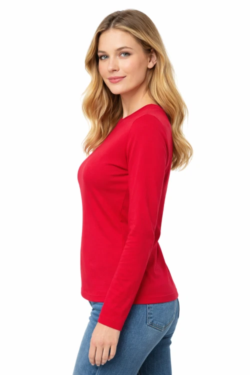 T-shirt damski z długim rekawem kolor czerwony widok z boku.png