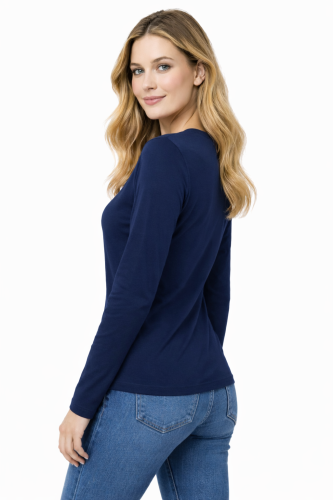 T-shirt damski z długim rekawem kolor granatowy widok z tyłu.png