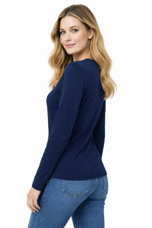 T-shirt damski z długim rekawem kolor granatowy widok z tyłu.png