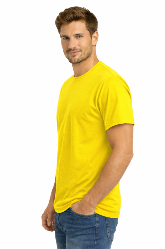 T-shirt męski krótki rękaw bawełna kolor żółty widok z boku.png