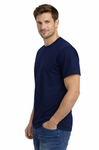 T-shirt męski krótki rękaw bawełna kolor granatowy widok z boku.png