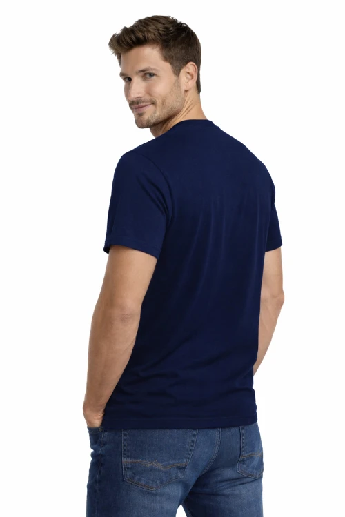 T-shirt męski krótki rękaw bawełna kolor granatowy widok z tyłu.png
