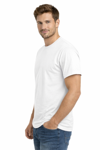 T-shirt męski krótki rękaw bawełna kolor biały widok z boku.png