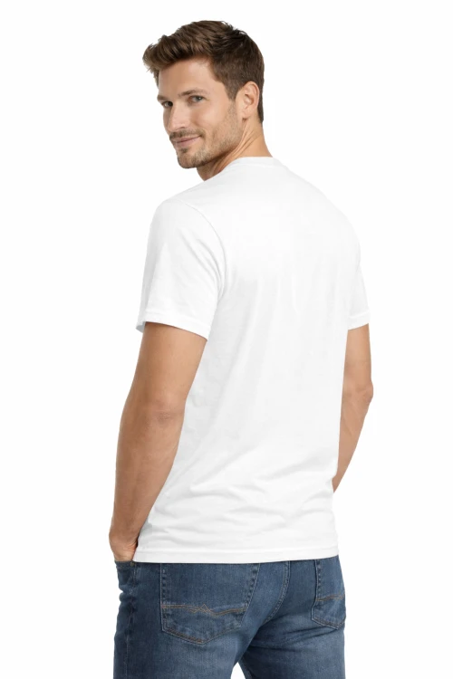 T-shirt męski krótki rękaw bawełna kolor biały widok z tyłu.png