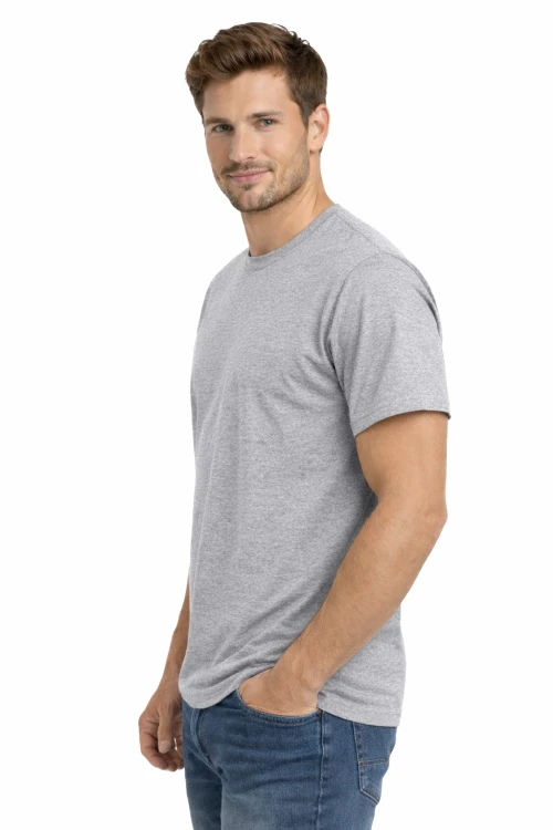 T-shirt męski krótki rękaw bawełna kolor szary widok z boku.png