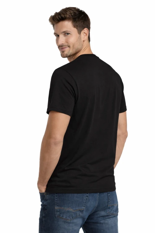 T-shirt męski krótki rękaw bawełna kolor czarny widok z tyłu.png