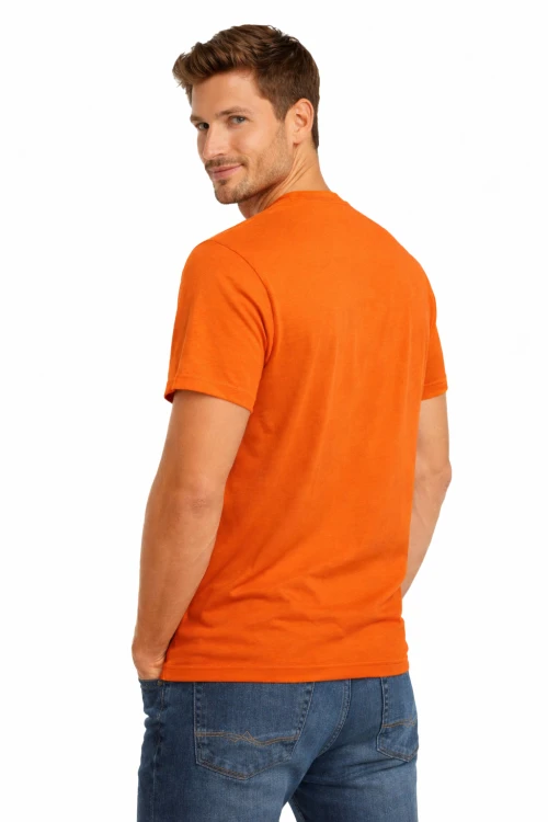 T-shirt męski krótki rękaw bawełna kolor pomarańczowy widok z tyłu.png