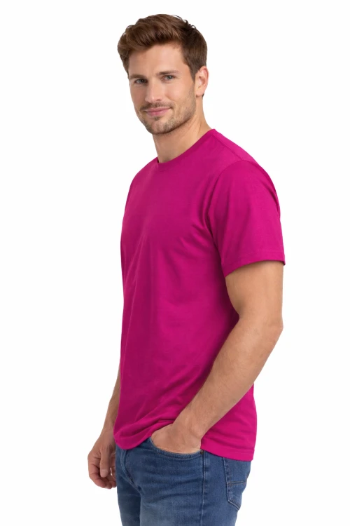 T-shirt męski krótki rękawbawełna kolor różowy widok z boku.png