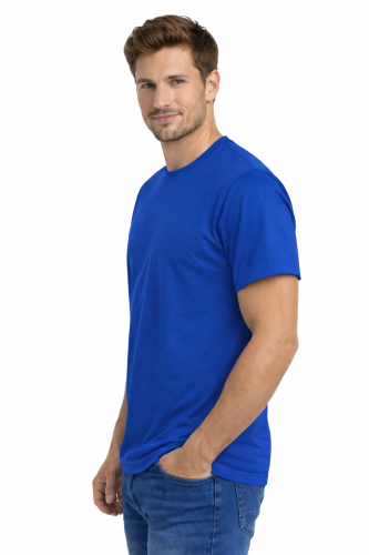 T-shirt męski krótki rękaw bawełna kolor chabrowy widok z boku.png