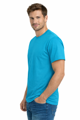 T-shirt męski krótki rękaw bawełna kolor turkusowy widok z boku.png