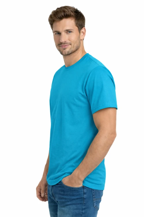 T-shirt męski krótki rękaw bawełna kolor turkusowy widok z boku.png