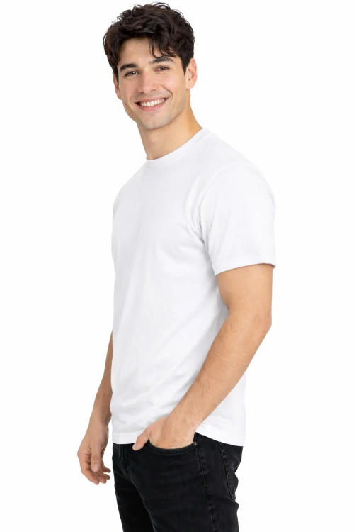 T-shirt męski z krótkim rękawem gramatura 190g biały widok z boku.png