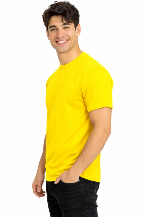 T-shirt męski z krótkim rękawem gramatura 190g żółty widok z boku.png