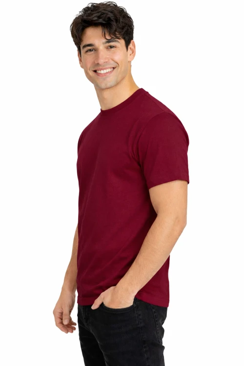 T-shirt męski z krótkim rękawem gramatura 190g bordowy widok z boku.png