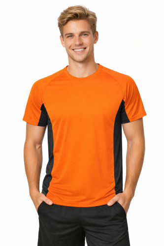 Koszulka sportowa z ciemnymi wstawkami bocznymi kolor pomarańczowy FLUO.png