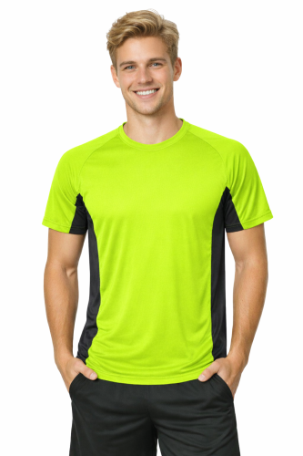 Koszulka sportowa z ciemnymi wstawkami bocznymi kolor zielony FLUO.png