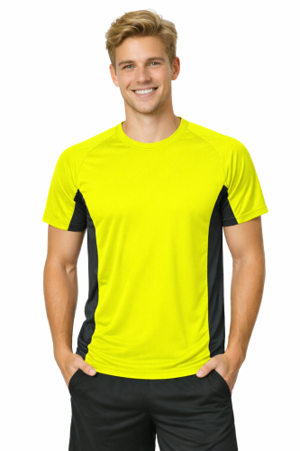 Koszulka sportowa z ciemnymi wstawkami bocznymi kolor żółty FLUO.png