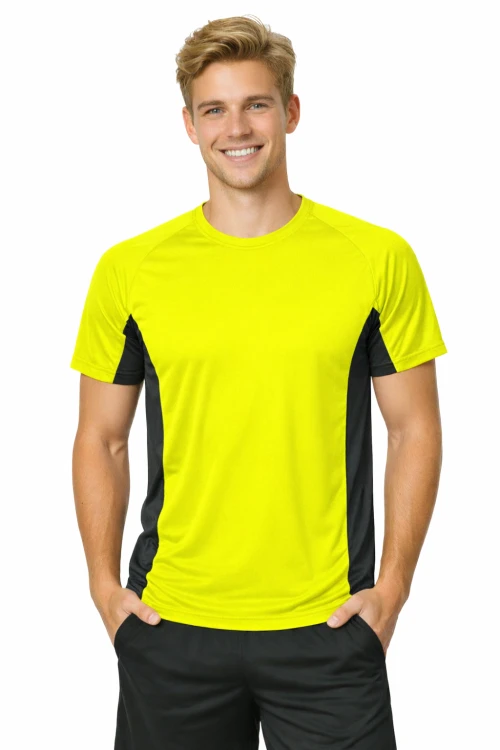 Koszulka sportowa z ciemnymi wstawkami bocznymi kolor żółty FLUO.png