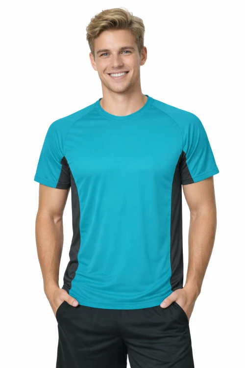 Koszulka sportowa z ciemnymi wstawkami bocznymi kolor turkusowy.png