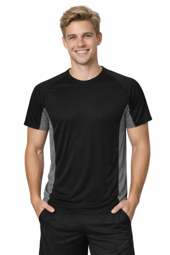 Koszulka sportowa z ciemnymi wstawkami bocznymi kolor czarny.png