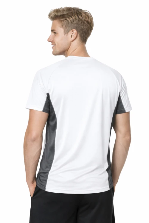 Koszulka sportowa z ciemnymi wstawkami bocznymi kolor biały widok z tyłu.png